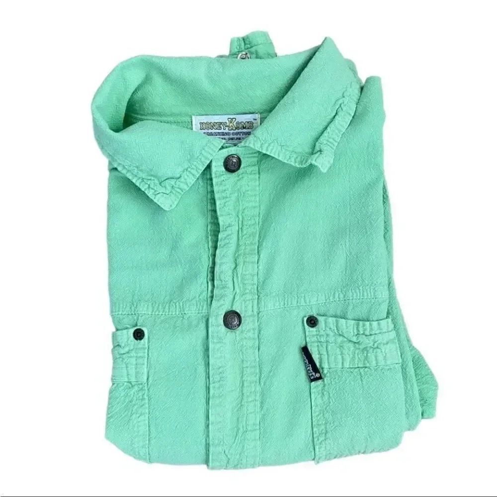 Honey Komb Vintage Kelly Lime Green Perma Shrunk Ezze Wear Cotton S/P - Picture 3 of 12